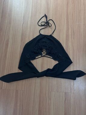 Image Nation Black Lace Halter Open Back Tie Top Size Small